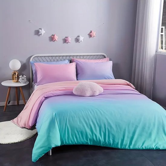 Eenpersoons Dekbedovertrek 140 x 200 - Regenboog - Unicorn - Eenhoorn - Pastel - Mooie Kwaliteit - Kind - Tiener - Volwassene van Primaviera Deluxe