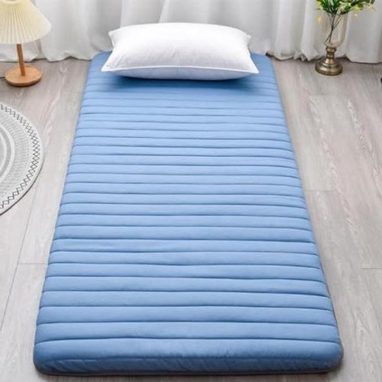 Eenpersoons Matras - Japanse Futon - Comfortabel Slapen - Oprolbaar en Draagbaar - 90 x 190 cm - Blauw