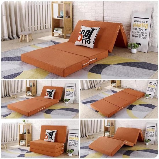 Eenpersoonsbed Schuimmatras - Slaapmatras Gastenbed - Comfortabel Slapen - Waterdicht Ademend Linnen - 200x70x8cm - Oranje