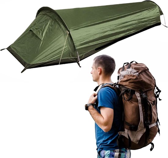 Eenpersoonstent - Bivakzak slaapzak - Outdoor avonturen - Ultralicht en waterdicht - 07 kg - Legergroen