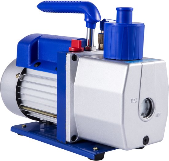 Eentraps draaischuifvacuümpomp met een debiet van 7 CFM en een vermogen van 1/2 pk, waardoor het een uitstekende keuze is voor diep HVAC-werk. van Merkloos