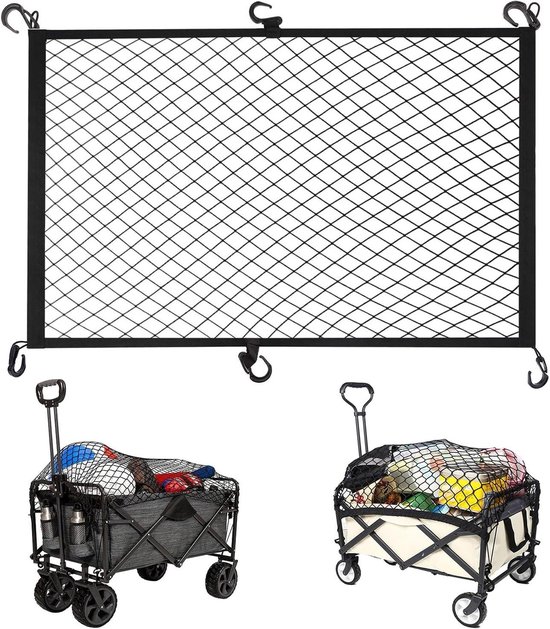 EGoods - Vrachtnet voor vouwwagen, nylon zware vrachtnetzakken met 6 haken, elastische mesh-netorganizer voor opvouwbare opvouwbare kar strandkar tuinwagen met extra opbergruimte. van EGoods