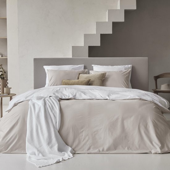 Egyptisch Katoen - Dekbedovertrek - dubbelzijdig - Zand/Wit - 1-persoons - 140 x 200/220 cm + 1 kussensloop - Dreamers Den van Merkloos