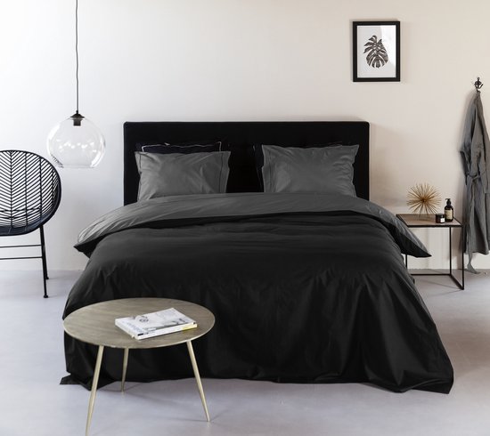 Egyptisch Katoen - Dekbedovertrek - dubbelzijdig - Zwart / Donker Grijs - 1-persoons 140 x 200/220 cm + 1 kussensloop - Dreamers Den van Merkloos