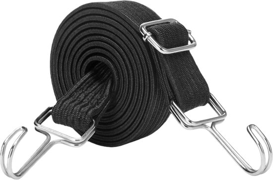 Elastisch touw, verstelbaar elastisch touw, elastisch touw met haak, plat elastisch touw, geschikt voor het vervoeren van goederen, fietsen, motoren, auto's, kamperen, enz., zwart, 1 meter. van Merkloos