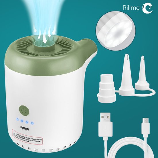 Electrische Pomp - Draadloze Accu luchtpomp - Luchtbedpomp - Zwembadpomp - Strand - Kamperen - Compact - 425L/min - 4000 mAhah van Merkloos