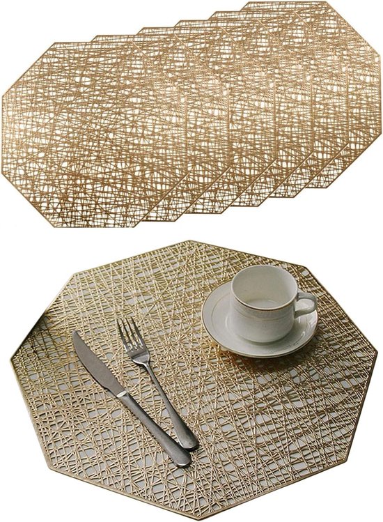 Elegante Geïsoleerde Tafelmatten in Octagonvorm - 6 Stuks - Luxe, Warmtebestendig en Stijlvol Design van Merkloos