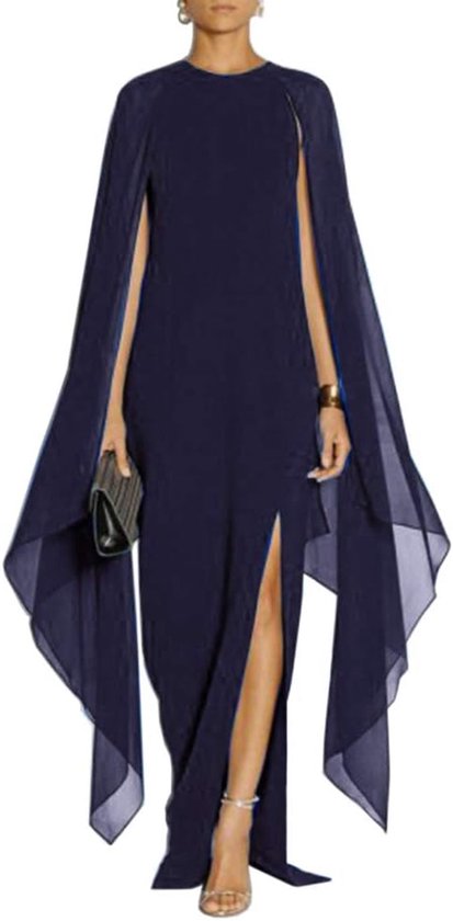 Elegante hoge split flare mouw formele avondjurken maxi-jurk met cape