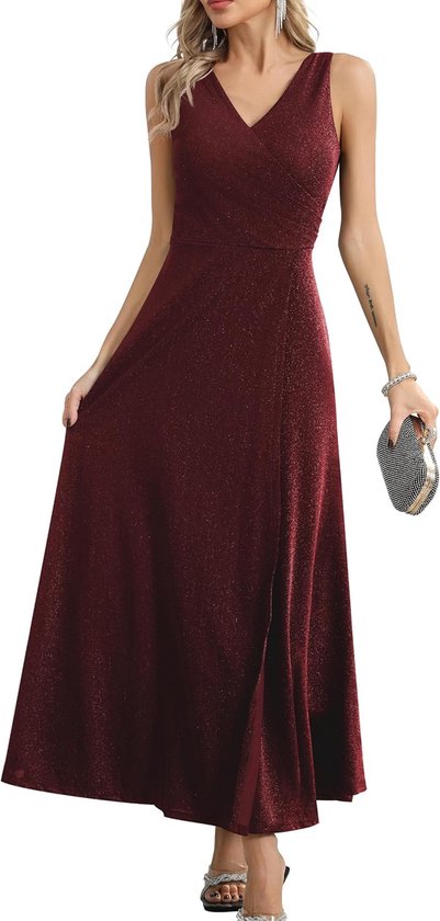 Elegante wikkeljurk voor dames, avondjurk, cocktailjurk, baljurk, maxi-jurk, lang, bruiloft, feestelijk, V-hals, jurk met split