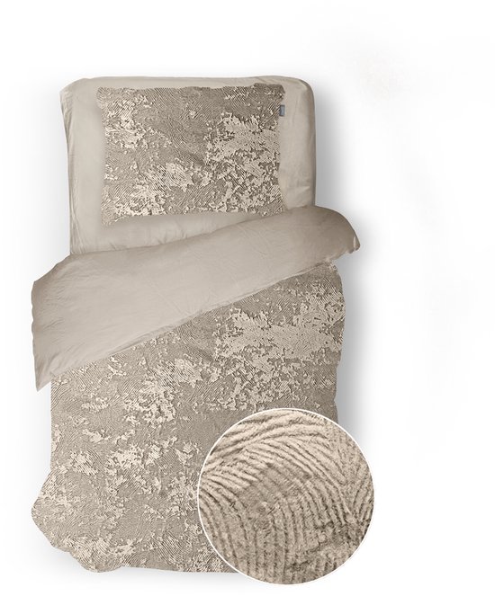 Eleganzzz Dekbedovertrek 3D Embossed Velvet Wave - Beige - Dekbedovertrek 140x200/220cm - Velvet Dekbedovertrek - 100% Velvet - Eenpersoons dekbedovertrekken van Merkloos