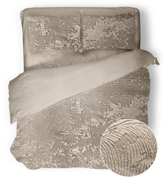 Eleganzzz Dekbedovertrek 3D Embossed Velvet Wave - Beige - Dekbedovertrek 240x200/220cm - Velvet Dekbedovertrek - 100% Velvet - Lits Jumeaux dekbedovertrekken van Merkloos