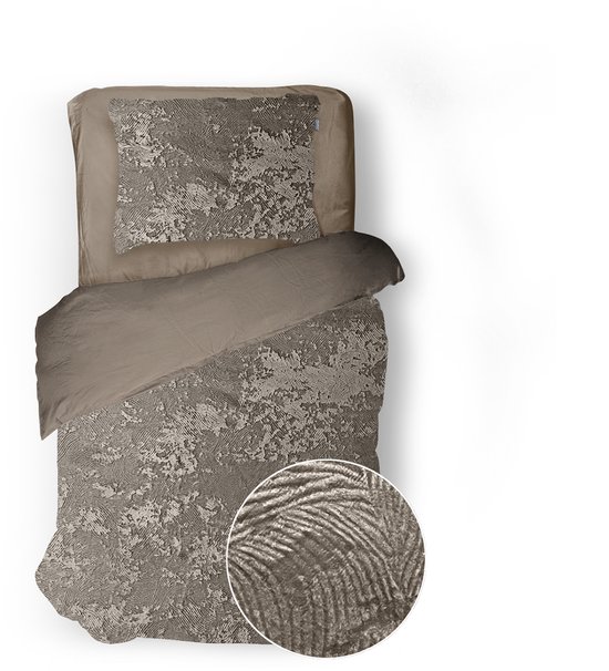 Eleganzzz Dekbedovertrek 3D Embossed Velvet Wave - Warm Taupe - Dekbedovertrek 140x200/220cm - Velvet Dekbedovertrek - 100% Velvet - Eenpersoons dekbedovertrekken van Eleganzzz