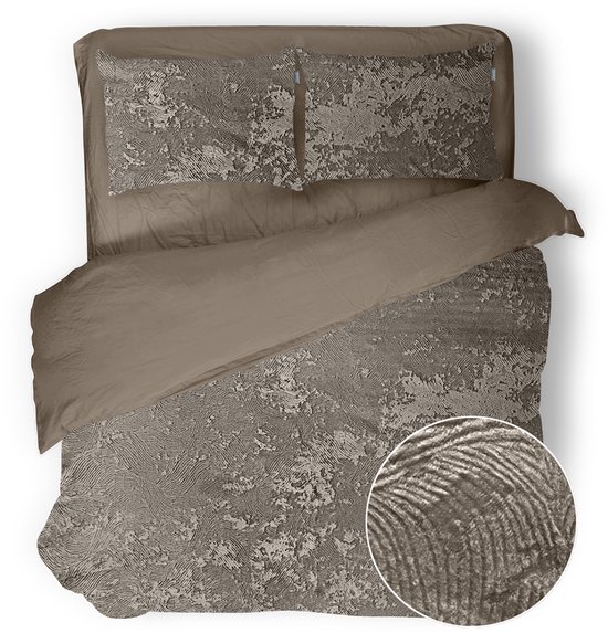 Eleganzzz Dekbedovertrek 3D Embossed Velvet Wave - Warm Taupe - Dekbedovertrek 200x200/220cm - Velvet Dekbedovertrek - 100% Velvet - Tweepersoons dekbedovertrekken van Eleganzzz