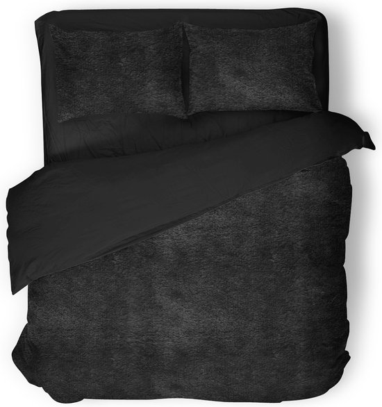 Eleganzzz Dekbedovertrek Flanel Fleece - Black - Dekbedovertrek 200x200/220cm - 100% flanel fleece - Tweepersoons Dekbedovertrekken - 200x220cm - Fluffy Dekbedovertrek van Merkloos