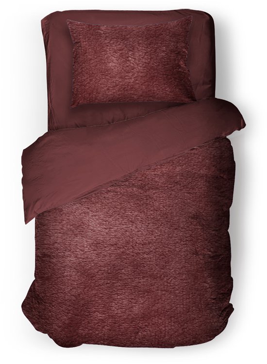 Eleganzzz Dekbedovertrek Flanel Fleece - Bordeaux - Dekbedovertrek 140x200/220cm - 100% flanel fleece - Eenpersoons dekbedovertrekken - 140x220cm - Fluffy Dekbedovertrek van Eleganzzz