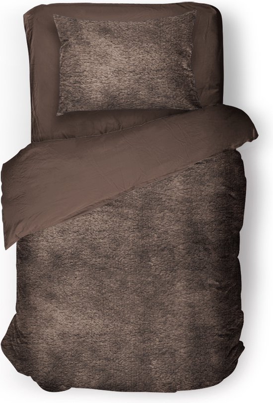 Eleganzzz Dekbedovertrek Flanel Fleece - Brown - Dekbedovertrek 140x200/220cm - 100% flanel fleece - Eenpersoons dekbedovertrekken - 140x220cm - Fluffy Dekbedovertrek - Effen Dekbedovertrek