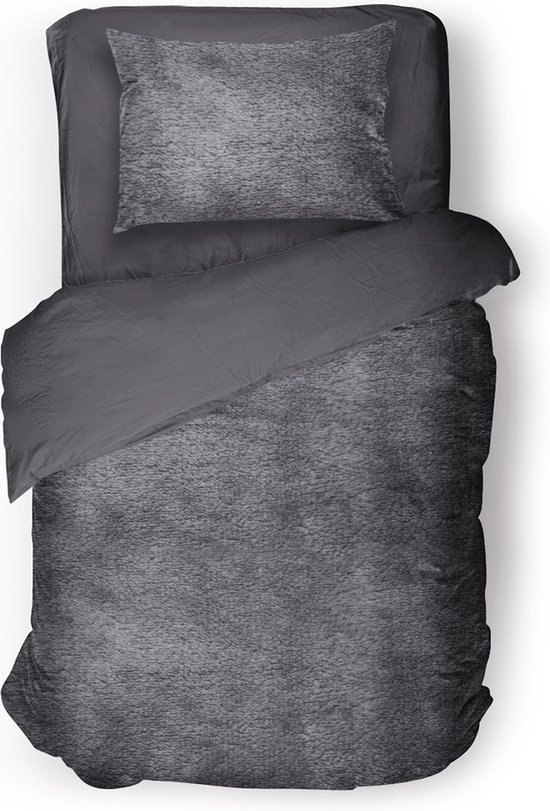 Eleganzzz Dekbedovertrek Flanel Fleece - Dark Grey - Dekbedovertrek 140x200/220cm - 100% flanel fleece - Eenpersoons dekbedovertrekken - 140x220 cm - Fluffy Dekbedovertrek van Eleganzzz