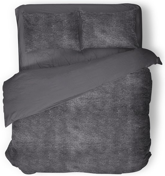 Eleganzzz Dekbedovertrek Flanel Fleece - Dark Grey - Dekbedovertrek 240x200/220cm - 100% flanel fleece - Lits Jumeaux dekbedovertrekken - 240x220cm - Fluffy Dekbedovertrek van Merkloos