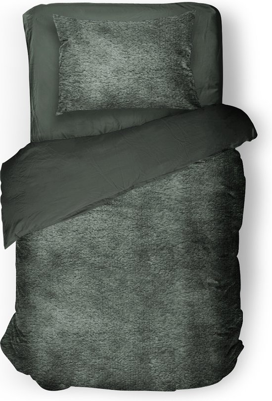 Eleganzzz Dekbedovertrek Flanel Fleece - Green - Dekbedovertrek 140x200/220cm - 100% flanel fleece - Eenpersoons Dekbedovertrekken - 140x220cm - Fluffy Dekbedovertrek van Merkloos