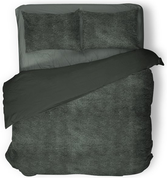 Eleganzzz Dekbedovertrek Flanel Fleece - Green - Dekbedovertrek 200x200/220cm - 100% flanel fleece - Tweepersoons Dekbedovertrekken - 200x220cm - Fluffy Dekbedovertrek van Merkloos