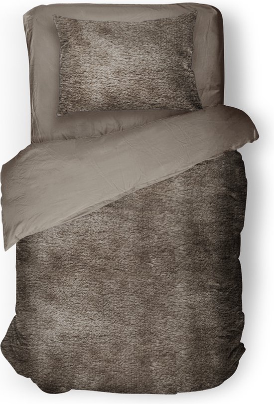 Eleganzzz Dekbedovertrek Flanel Fleece - Taupe Grey - Dekbedovertrek 140x200/220cm - 100% flanel fleece - Eenpersoons dekbedovertrekken - 140x220cm - Fluffy Dekbedovertrek van Merkloos