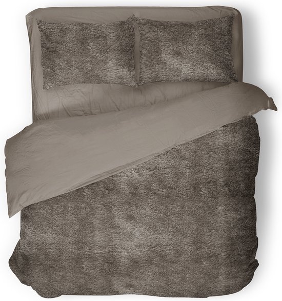 Eleganzzz Dekbedovertrek Flanel Fleece - Taupe Grey - Dekbedovertrek 200x200/220cm - 100% flanel fleece - Tweepersoons dekbedovertrekken - 200x220cm - Fluffy Dekbedovertrek van Merkloos