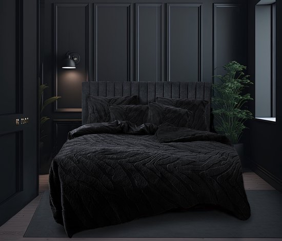 Eleganzzz Dekbedovertrek Jacquard Rabbit Fur - Black - Teddy Pluche - Dekbedovertrek 140x200/220cm - Teddy Dekbedovertrek - Eenpersoons dekbedovertrekken - 140x220cm - Fluffy Dekbedovertrek van Eleganzzz