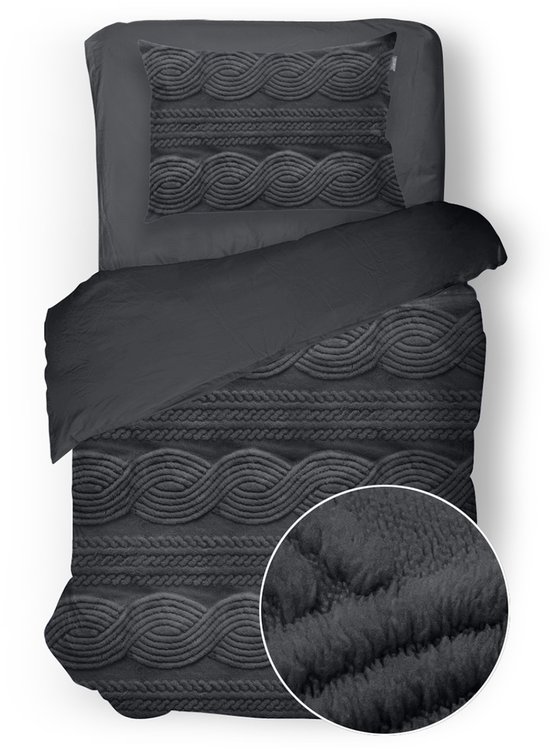 Eleganzzz Dekbedovertrek Jacquard Teddy Pluche - Dark Grey - Jacquard Teddy Dekbedovertrek - Dekbedovertrek 140x200/220cm - Eenpersoons dekbedovertrekken - 140x220cm - Teddy Dekbedovertrek - Fluffy Dekbedovertrek van Merkloos