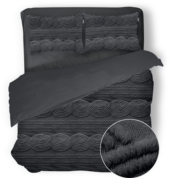 Eleganzzz Dekbedovertrek Jacquard Teddy Pluche - Dark Grey - Jacquard Teddy Dekbedovertrek - Dekbedovertrek 240x200/220cm - Lits Jumeaux dekbedovertrekken - 240x220cm - Teddy Dekbedovertrek - Fluffy Dekbedovertrek van Eleganzzz