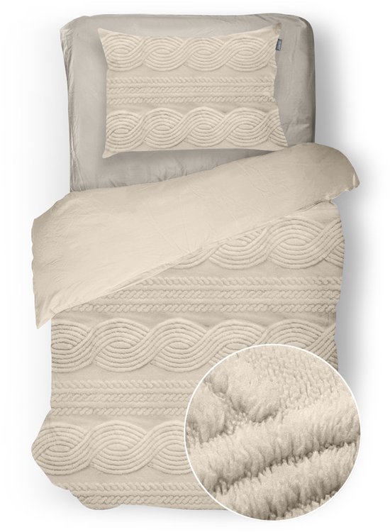 Eleganzzz Dekbedovertrek Jacquard Teddy Pluche - Warm Sand - Jacquard Teddy Dekbedovertrek - Dekbedovertrek 140x200/220cm - Eenpersoons dekbedovertrekken - 140x220 cm - Fluffy Dekbedovertrek van Eleganzzz