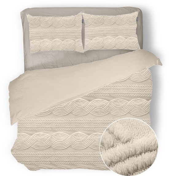 Eleganzzz Dekbedovertrek Jacquard Teddy Pluche - Warm Sand - Jacquard Teddy Dekbedovertrek - Dekbedovertrek 200x200/220cm - Tweepersoons dekbedovertrekken - 200x220cm - Teddy Dekbedovertrek - Fluffy Dekbedovertrek van Eleganzzz
