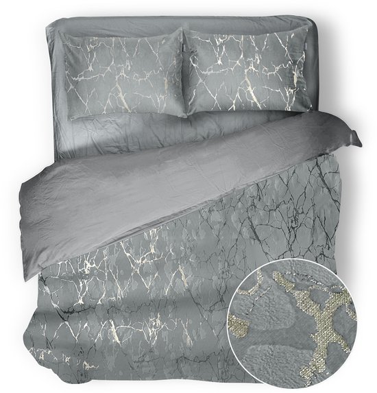 Eleganzzz Dekbedovertrek Marbel Foil Velvet - Grey - Dekbedovertrek 240x200/220cm - 100% Velvet - Lits Jumeaux dekbedovertrekken van Eleganzzz