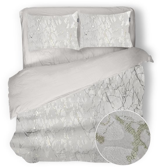 Eleganzzz Dekbedovertrek Marbel Foil Velvet - Off White - Dekbedovertrek 240x200/220cm - 100% Velvet - Lits Jumeaux dekbedovertrekken van Eleganzzz