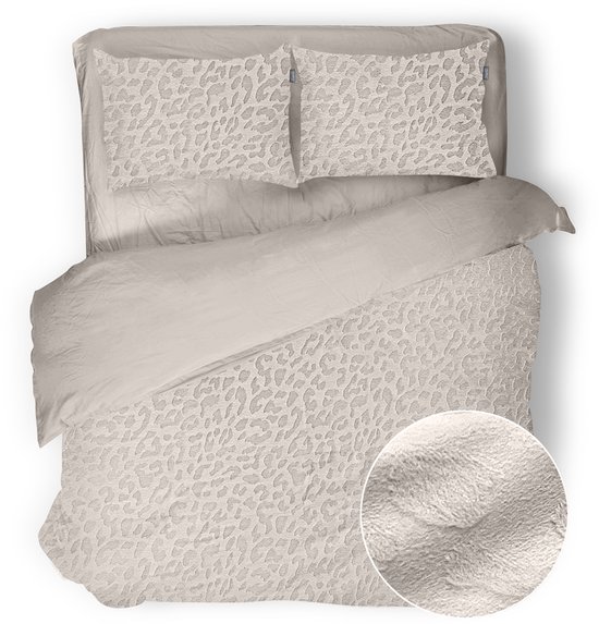 Eleganzzz Dekbedovertrek Micro Mink Leopard - Beige - Dekbedovertrek 240x200/220cm - Velvet Dekbedovertrek - 100% Velvet - Lits Jumeaux dekbedovertrekken van Merkloos