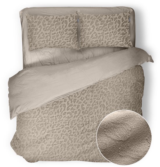 Eleganzzz Dekbedovertrek Micro Mink Leopard - Royal Sand - Dekbedovertrek 240x200/220cm - Velvet Dekbedovertrek - 100% Velvet - Lits Jumeaux dekbedovertrekken van Merkloos