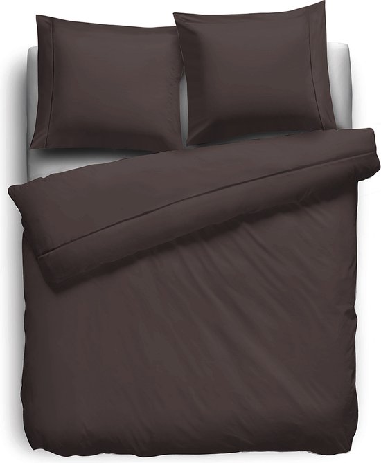 Eleganzzz Dekbedovertrek Percal Katoen Uni - Met Bies - Brown - Dekbedovertrek 260x200/220cm - Dekbedovertrekken - Lits Jumeaux van Eleganzzz