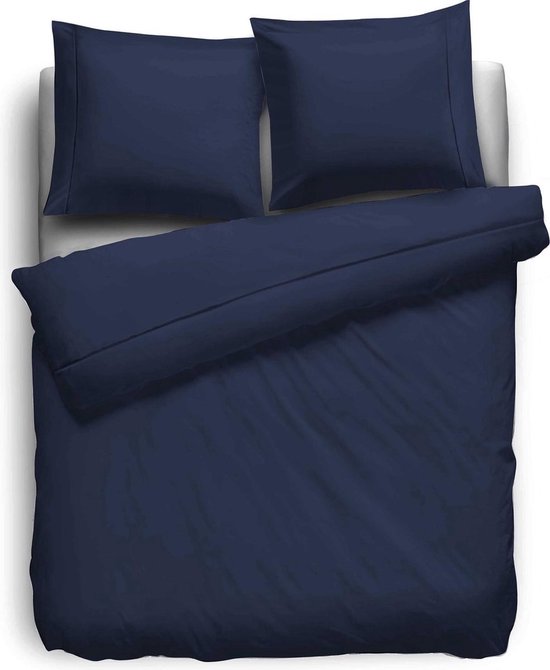 Eleganzzz Dekbedovertrek Percal Katoen Uni - Met Bies - Dark Blue - Dekbedovertrek 140x200/220cm - Dekbedovertrekken - Eenpersoons van Merkloos