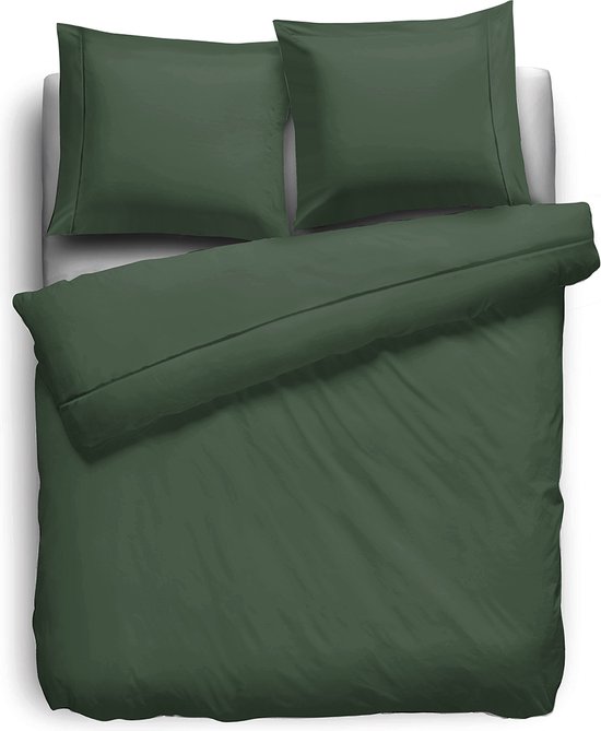 Eleganzzz Dekbedovertrek Percal Katoen Uni - Met Bies - Grenat Green - Dekbedovertrek 140x200/220cm - Dekbedovertrekken - Eenpersoons van Eleganzzz