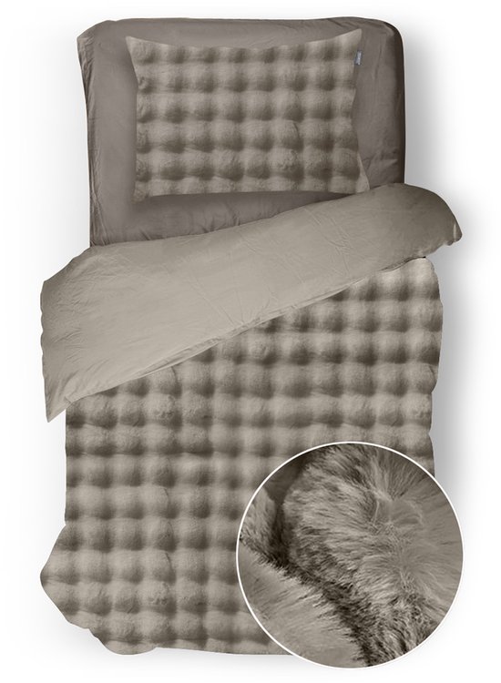 Eleganzzz Dekbedovertrek Shiny Bubble Pom Pom Flanel Fleece - Beige - Dekbedovertrek 140x200/220cm - 100% flanel fleece - Eenpersoons dekbedovertrekken - 140x220cm - Teddy Dekbedovertrek - Fluffy Dekbedovertrek van Eleganzzz