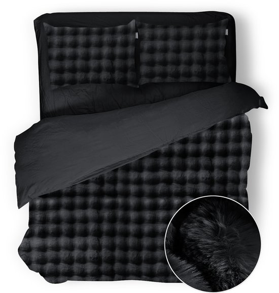 Eleganzzz Dekbedovertrek Shiny Bubble Pom Pom Flanel Fleece - Black - Dekbedovertrek 240x200/220cm - 100% flanel fleece - Lits Jumeaux dekbedovertrekken - 240x220cm - Teddy Dekbedovertrek - Fluffy Dekbedovertrek van Eleganzzz