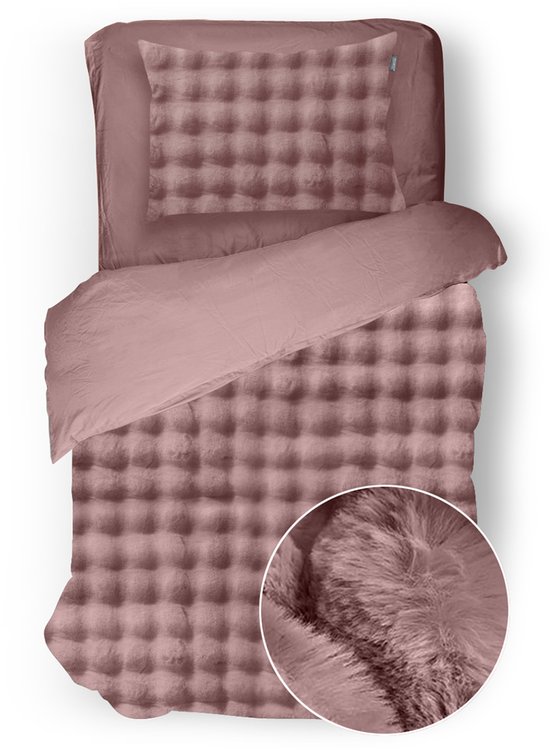 Eleganzzz Dekbedovertrek Shiny Bubble Pom Pom Flanel Fleece - Old Rose - Dekbedovertrek 140x200/220cm - 100% flanel fleece - Eenpersoons dekbedovertrekken - 140x220cm - Teddy Dekbedovertrek - Fluffy Dekbedovertrek van Eleganzzz