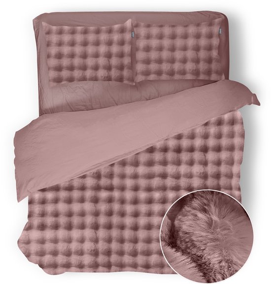 Eleganzzz Dekbedovertrek Shiny Bubble Pom Pom Flanel Fleece - Old Rose - Dekbedovertrek 200x200/220cm - 100% flanel fleece - Tweepersoons dekbedovertrekken - 200x220cm - Teddy Dekbedovertrek - Fluffy Dekbedovertrek van Merkloos