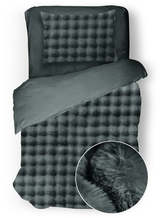 Eleganzzz Dekbedovertrek Shiny Bubble Pom Pom Flanel Fleece - Olive Green - Dekbedovertrek 140x200/220cm - 100% flanel fleece - Eenpersoons dekbedovertrekken - 140x220cm - Teddy Dekbedovertrek - Fluffy Dekbedovertrek - Effen Dekbedovertrek