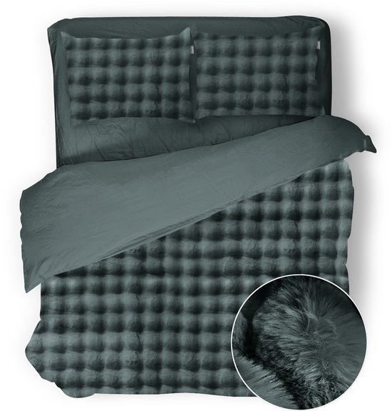 Eleganzzz Dekbedovertrek Shiny Bubble Pom Pom Flanel Fleece - Olive Green - Dekbedovertrek 200x200/220cm - 100% flanel fleece - Tweepersoons dekbedovertrekken - 200x220cm - Teddy Dekbedovertrek - Fluffy Dekbedovertrek - Effen Dekbedovertrek
