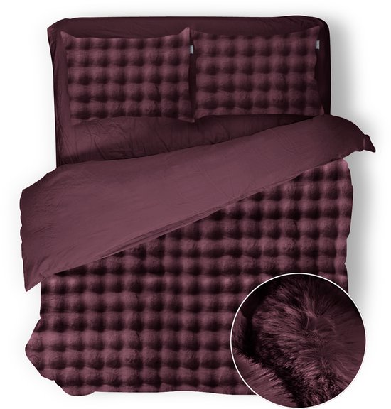 Eleganzzz Dekbedovertrek Shiny Flanel Fleece Bubble - Bordeaux - Dekbedovertrek 240x200/220cm - 100% flanel fleece - Lits Jumeaux dekbedovertrekken - 240x220cm - Teddy Dekbedovertrek - Fluffy Dekbedovertrek van Eleganzzz