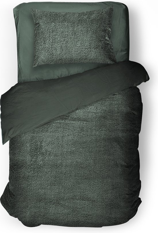 Eleganzzz Dekbedovertrek Teddy Pluche - Bottle Green - Teddy Dekbedovertrek - Dekbedovertrek 140x200/220cm - Eenpersoons dekbedovertrekken van Eleganzzz