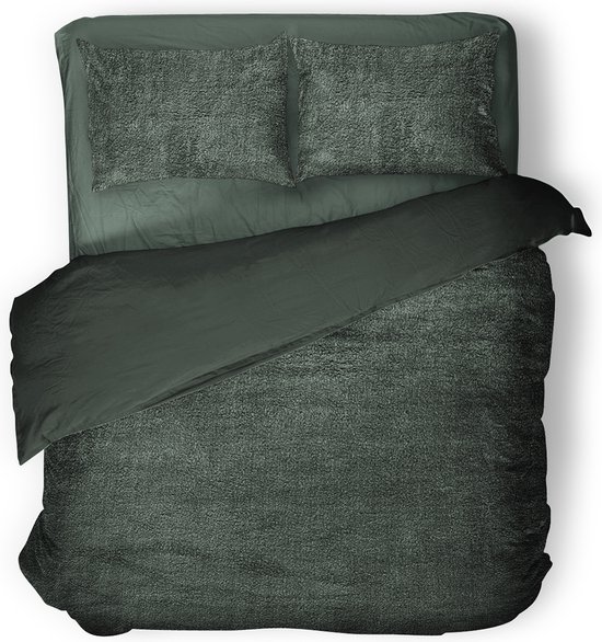 Eleganzzz Dekbedovertrek Teddy Pluche - Bottle Green - Teddy Dekbedovertrek - Dekbedovertrek 240x200/220cm - Lits Jumeaux dekbedovertrekken - 240x220 cm - Fluffy Dekbedovertrek van Eleganzzz
