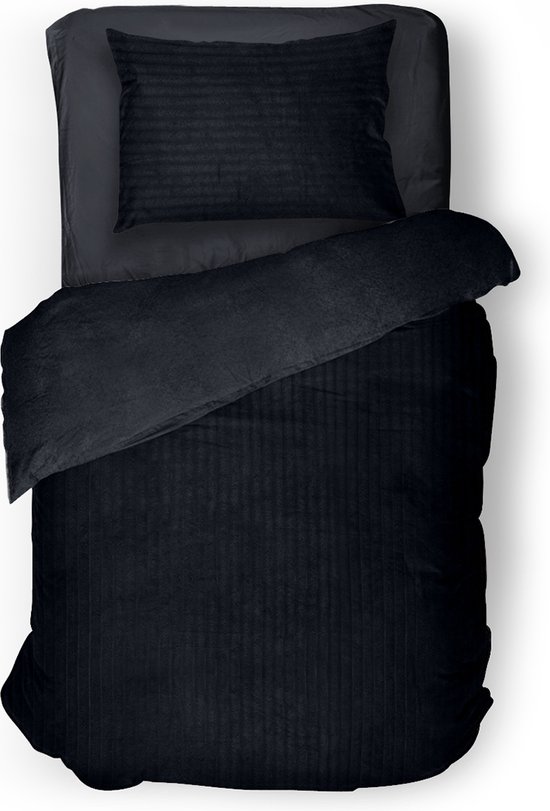 Eleganzzz Dekbedovertrek Teddy Rib Fleece - Black - Dekbedovertrek 140x200/220cm - 100% Teddy Rib Fleece - Eenpersoons dekbedovertrekken - 140x220 cm - Fluffy Dekbedovertrek van Eleganzzz
