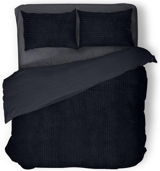 Eleganzzz Dekbedovertrek Teddy Rib Fleece - Black - Dekbedovertrek 240x200/220cm - 100% Teddy Rib Fleece - Lits Jumeaux dekbedovertrekken - 240x220cm - Teddy Dekbedovertrek - Fluffy Dekbedovertrek - Effen Dekbedovertrek