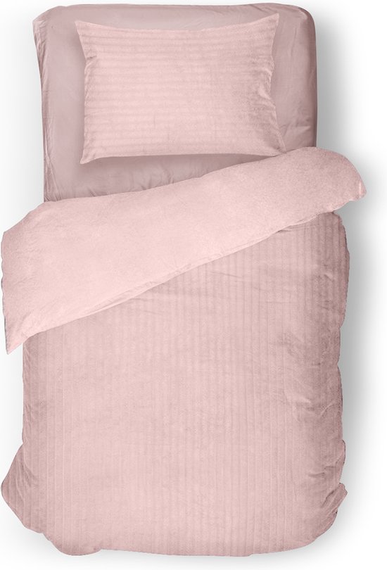 Eleganzzz Dekbedovertrek Teddy Rib Fleece - Light Pink - Dekbedovertrek 140x200/220cm - 100% Teddy Rib Fleece - Eenpersoons dekbedovertrekken - 140x220cm - Teddy Dekbedovertrek - Fluffy Dekbedovertrek - Effen Dekbedovertrek